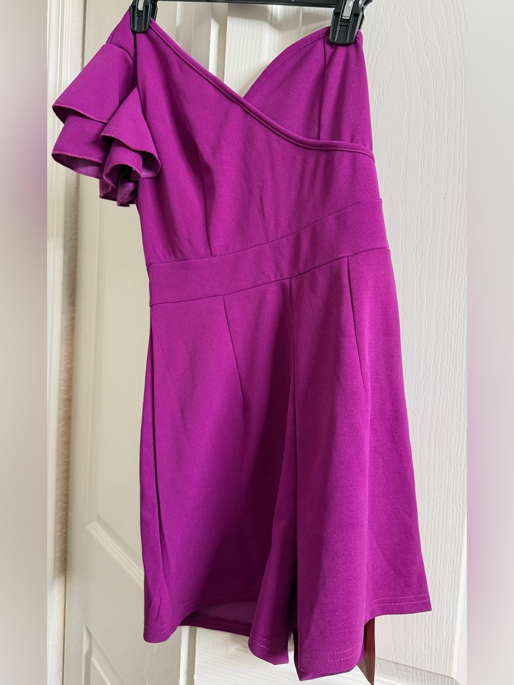 SHEIN One-Shoulder Ruffle Magenta Dress